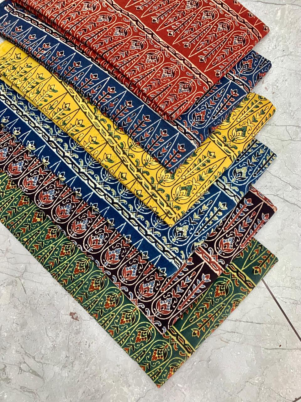 Ajrakh pure cotton handblock printed fabric in cream base with traditional handblock designs